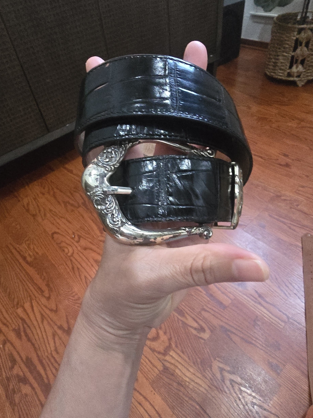 Brighton Black Croc Embossed Leather Western Belt 34 - Picture 3 of 11